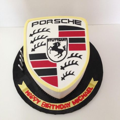 Porsche Logo - Cake by funni Porsche Cakes For Men, Porsche Cake, Grandpa Birthday Cake, Funny Grooms Cake, Transportation Cookies, Party Decorations For Adults, Ferrari Cake, 55 Birthday, Ideas For Birthday Party