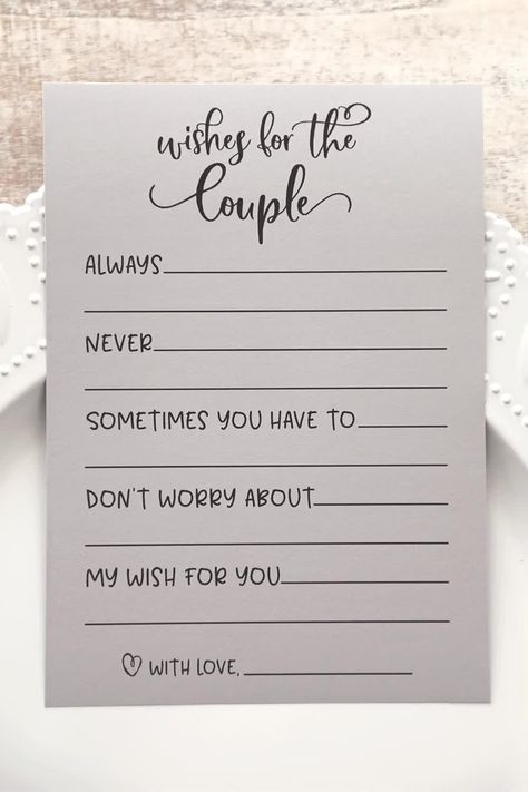 Couple Wishes, Bubbly Brunch, Wedding Shower Activities, Shower Games Wedding, Couple Cards, Games Wedding, Couples Bridal Shower, Bridal Shower Planning, Wedding Shower Games