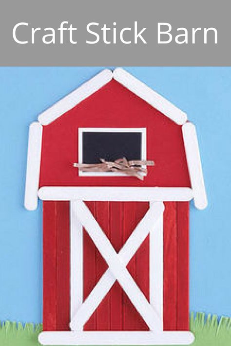 Craft Stick Barn - Build an iconic Midwestern barn from painted craft sticks -- it will look wonderful hanging on the kitchen fridge. Craft Stick Projects, Barn Crafts, Popsicle Stick Crafts For Kids, Farm Animal Crafts, Barn Wood Crafts, Farm Activities, Farm Kids, Farm Crafts, Popsicle Stick Crafts