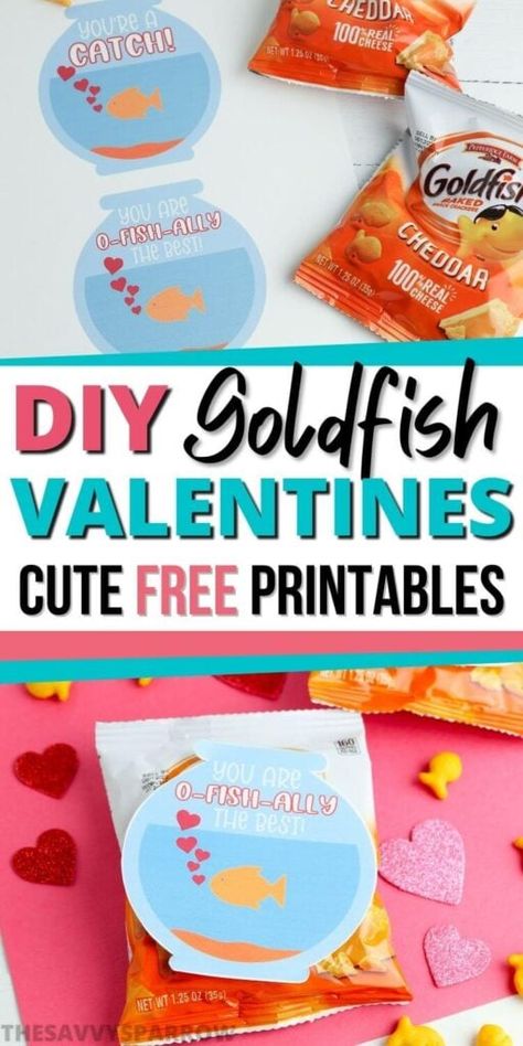 Diy Classroom Valentines, Goldfish Valentines, Diy Valentines For Kids, Creative Valentine Cards, Free Printable Valentine Cards, Free Valentine Cards, Free Printable Valentines Cards, Printable Valentine Cards, Valentines Recipes Desserts