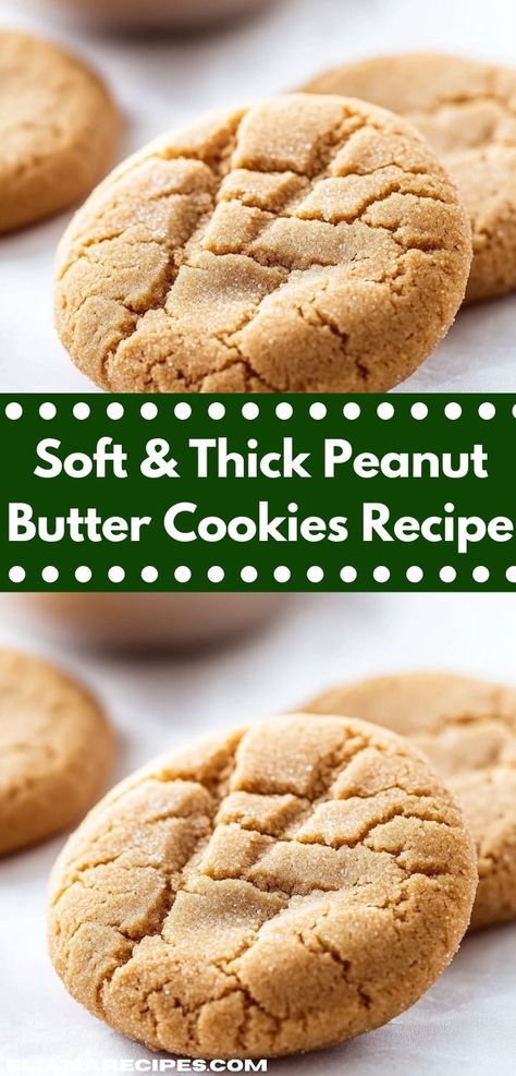 Looking for a cookie recipe that pleases everyone? These Soft & Thick Peanut Butter Cookies are not only delicious but also simple to prepare, making them ideal for busy weeknights or holiday celebrations. Cookie Recipe No Butter, Quick Peanut Butter Cookies, Thick Peanut Butter Cookies, Peanut Butter Cookie Recipe Soft, Chewy Peanut Butter Cookie Recipe, Easy Dessert Idea, Soft Peanut Butter Cookies, Peanut Cookies, Easy Peanut Butter Cookies