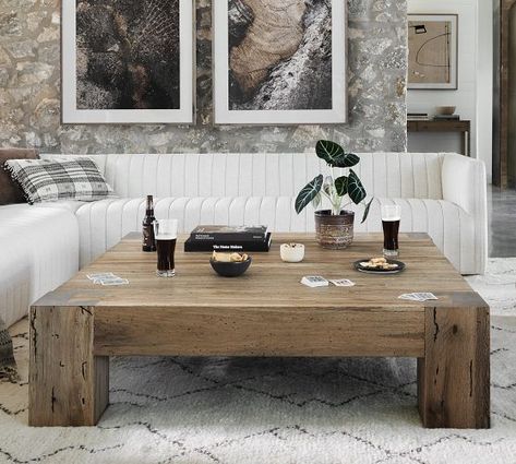 Glass, Wood and Metal Coffee Tables | Pottery Barn Square Wood Coffee Table, Coffee Table Pottery Barn, Oversized Coffee Table, Large Square Coffee Table, Reclaimed Wood Coffee Table, Square Coffee Table, Modern Sofa Sectional, Oak Coffee Table, Large Coffee Tables