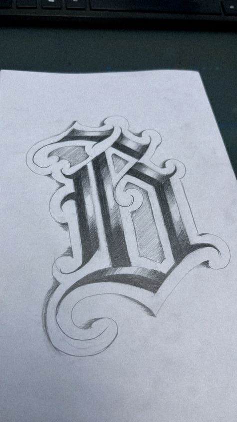 Old English Drawing, Old English Tattoo Lettering, B Old English Font, Old English A Tattoo, How To Draw Old English Letters, Old English B, Lowercase Old English Font, Letter B Tattoo, Chrome Old English Letters