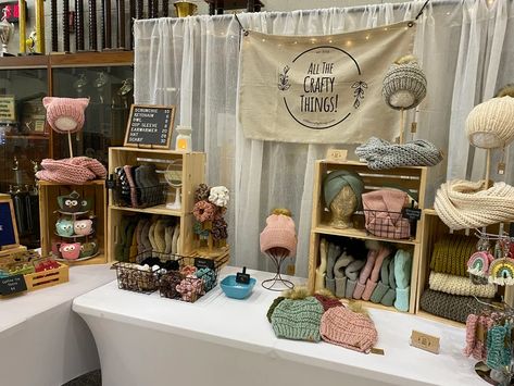 AllTheCraftyThingsTN - Etsy Craft Fair Setup, Diy Hat Display, Craft Market Stall Ideas, Fair Setup, Hijab Business, Gallatin Tennessee, Craft Stall Display, Craft Fair Table, Crochet Craft Fair