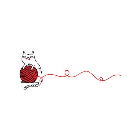 Cat yarn Ball Of Yarn Tattoo, Ball Of Yarn Drawing, Yarn Clipart, Yarn Tattoo, Yarn Cat, Gemma Correll, Cat Tat, Knitting Humor, Tattoo Cat