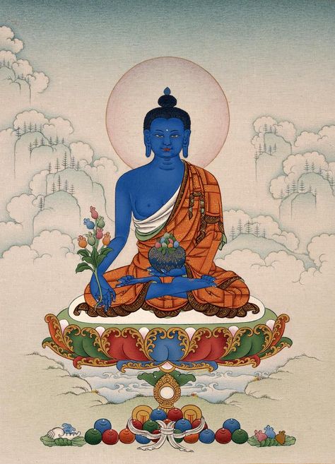 Buddhist Iconography, Blue Buddha, Thangka Art, Buddhist Texts, Medicine Buddha, Buddha Painting, Thangka Painting, Tibetan Art, Buddha Image