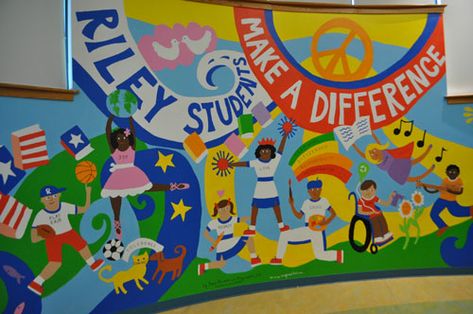 A mural with an anti-bullying message at Riley Avenue Elementary... The mural is an anti-bullying painting that around 300 second, third and fourth-grade students at the Calverton school recently completed under the supervision of East Hampton artist Joyce Raimondo. Bully Prevention, School Murals, School Garden, Classroom Rules, Mural Ideas, To Be Kind, Out Of Context, East Hampton, Fourth Grade