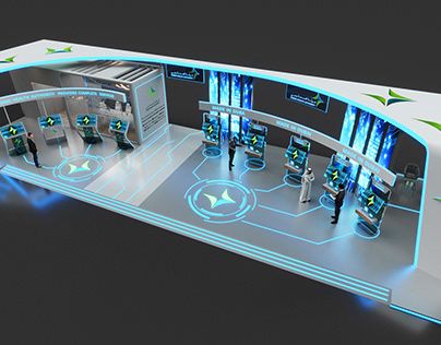 Technology Exhibition Design, Futuristic Stand Design, Sport Booth Design, Technology Booth Design, Futuristic Booth Design, Exhibition Design Booth, Futuristic Exhibition, Tech Exhibition, Futuristic Display