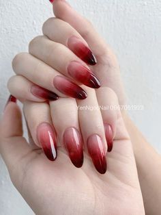 No Extension Nails, Blood Dipped Nails, Red Textured Nails, Red Fade Nails, Black And Red Gel Nails, Blood Red Nails Design, Dark Red Ombre Nails, Blood Nails Design, Burgundy Ombre Nails