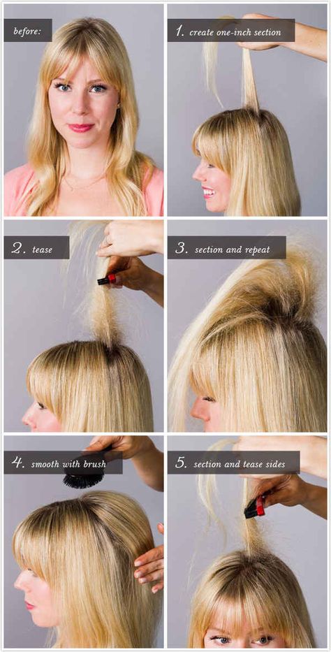 Try seeing what happens when you tease your roots (ever so slightly). It might end up making a big difference. | 16 Hacks For Epically Bad Hair Days Work Hair, Easy Hairstyles Quick, Second Day Hairstyles, Teased Hair, Easy Hairstyles For Medium Hair, Hair Techniques, Easy Hairstyle, Quick Hairstyles, Good Hair Day