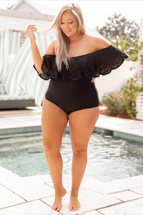 Sunrise And Shine Swimsuit, Black Perfectly Priscilla Boutique, Large Size Swimwear, Plus Size Beach Outfits, Mom Swimsuit, Chic Swimsuit, Perfectly Priscilla, Chic Soul, Trendy Swimsuits, Swimsuits Outfits