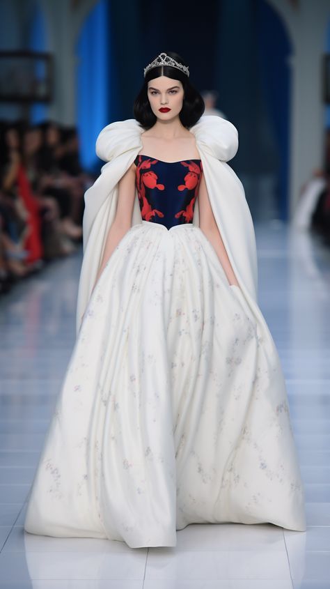 Snow White Inspired Dress, Grunge Y2k Aesthetic, Ramp Walk, Snow White Dresses, Disney 2024, Gala Dress, Modern Fairytale, Dark Fairy, Fairy Fashion