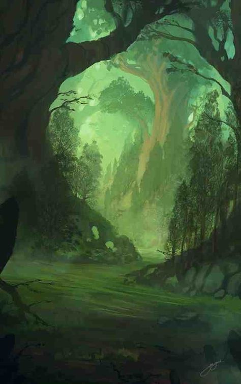 Enchanted forest Green Light, Concept Art, Trees, Forest, Green, Art