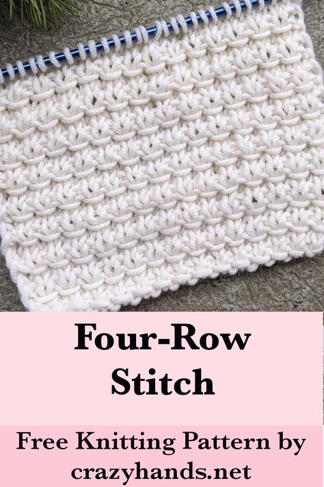 Learn how to knit a four row stitch that works great for blankets, towels, and cardigans. #knitstitch #knitstitchpattern #knittingstitch #knittingstitches #knittedstitch #knittingpattern #knitpattern #knitting #knit #howtoknit Moss Stitch Knitting Pattern, Easy Textured Knitting Stitches, Waffle Stitch Knitting Pattern, Different Knitting Stitch Patterns, Simple Knit Stitches, Simple Knitting Stitches, Reversible Knit Stitches, Easy Knit Stitches, Easy Christmas Knitting Patterns Free