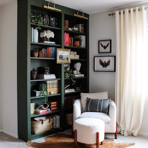 Green Bookshelves, Billy Bookcase Hack, Ikea Billy Bookcase Hack, Ikea Bookcase, Ikea Billy Bookcase, Ikea Billy, Billy Bookcase, Green Paint Colors, Best Ikea