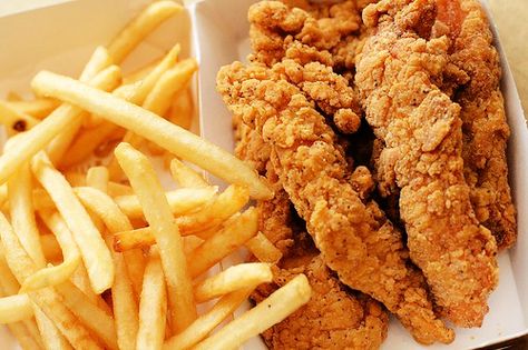 Chicken Finger & French Fries Chicken Tenders And Fries, Crispy Chicken Tenders, Low Angle, Crispy Chicken, Chicken Tenders, Coleslaw, French Fries, Finger Food, Food Cravings