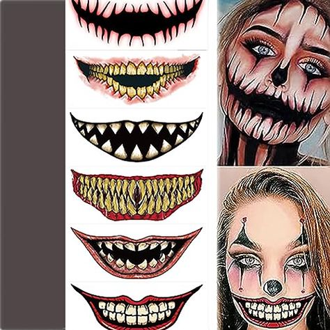 12 Sheets Halloween Tattoo Stickers Halloween Prank Makeup Temporary Tattoo Realistic Temporary Tattoos Halloween Tattoo Mouths Clown Face Tattoos Scary Big Mouth Face Tattoos Decals Kits Prank Prop for Halloween Cosplay Party Temporary Face Tattoo Halloween, Halloween Mouth Tattoos, Big Mouth Halloween Makeup, Scary Mouth Makeup, Tattoos Scary, Clown Face Tattoo, Scary Mouth, Clown Tattoos, Halloween Makeup Kits