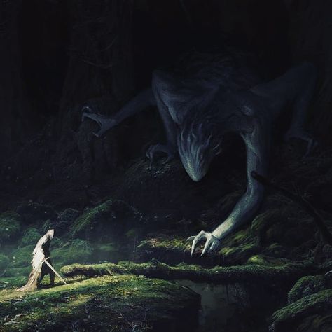 Art by Artem Demura . . . #giant #big #beast #monster #woods #brave #warrior #badass #knight #encounter #fear #scary #suspense #dark #fantasy #fantasyart #mage #conceptart #digitalart #artoftheday #best #illustration #survival #instaart Dark Fantasy Artwork, Fantasy Horror, Fantasy Magic, Art Watch, 다크 판타지, Airbrush Art, Fantasy Monster, Art Et Illustration, Creepy Art