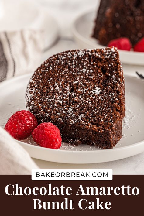 This Chocolate Amaretto Bundt Cake is moist, chocolatey, and full of irresistible almond flavor. It’s also an easy Bundt cake—no glaze or frosting! Amaretto Bundt Cake, Amaretto Cake, Easy Bundt Cake Recipes, Chocolate Olive Oil Cake, Easy Bundt Cake, Chocolate Bundt Cake, Oil Cake, Olive Oil Cake, Almond Flavor