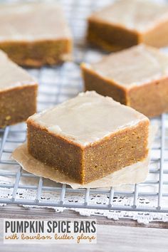 The BEST fudgy Pumpkin Spice Bars with Bourbon Butter Glaze. These melt in your mouth bars will make you swoon! | This Gal Cooks Easy Pumpkin Desserts, Pumpkin Spice Bars, Desserts For Fall, Butterscotch Toffee, Spice Bars, Sweet Pumpkin Recipes, Bourbon Butter, Butter Glaze, Pumpkin Desserts