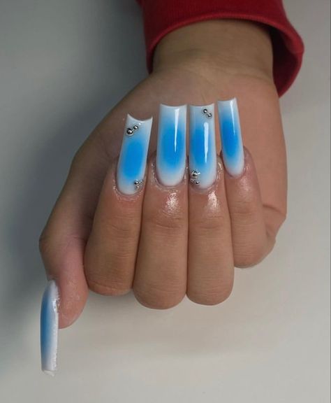 French Aura Nails, Aura Nail Designs, Winter Aura Nails, Aura Nails Coffin, Baby Blue Aura Nails, Pink And Blue Aura Nails, Blue Fire Nails Designs, Light Blue Aura Nails, Aura French Tip Nails