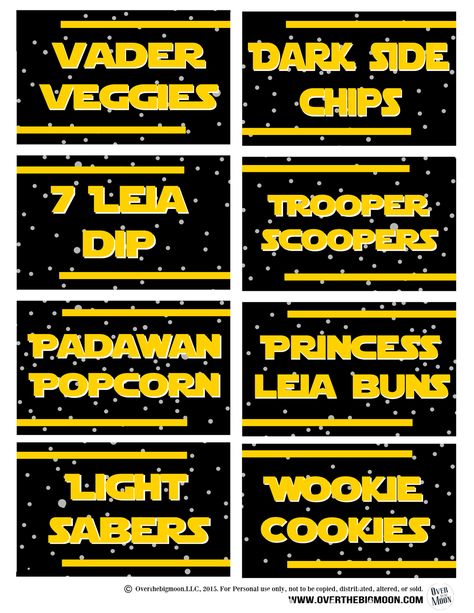 May the 4th Be with You Ideas and Free Food Printables | Over The Big Moon Star Wars Party Printables, Star Wars Party Food, Star Wars Printables, 4de Verjaardag, Star Wars Baby Shower, Star Wars Theme Party, Star Wars Food, May The Fourth Be With You, Star Wars Birthday Party