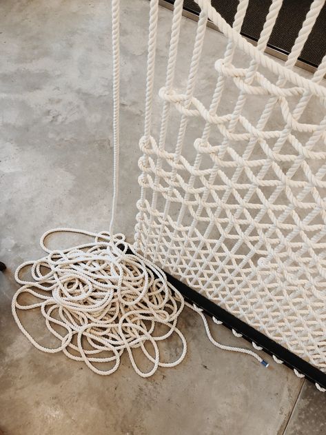 Woven Rope Screen by FIBROUS at IA | Interior Architects, Austin | Wescover Wall Treatments Rope Architecture, Rope Art Wall, Rope Screen, Net Architecture, Scandinavian Wall Hanging, Rope Fence, Rope Sculpture, Hammock Netting, Rope Weaving