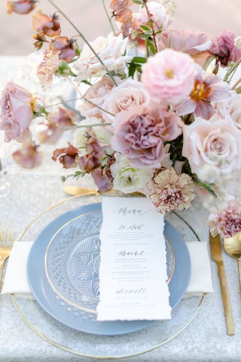 Blue Spring Wedding, Powder Blue Wedding, Pasadena Wedding, Blue And Blush Wedding, Dusty Pink Weddings, Maxwell House, Wedding Color Combos, Mauve Wedding, Wedding Cake Roses