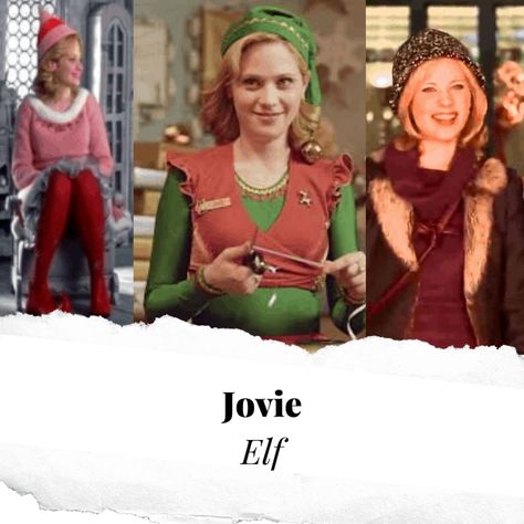 Christmas movie fashion - Jovie Elf Moodboard Diy Jovie Elf Costume, Elf Movie Characters, Jovie Elf Costume Diy, Elf Jr The Musical Costumes, Elf Outfit Christmas, Jovie Elf Costume, Elf Moodboard, Christmas Movie Characters Costumes, Christmas Character Party