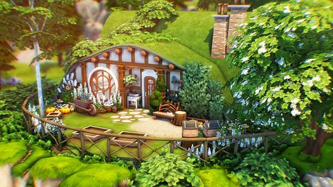 The Sims 4 Hobbit hole / Hobbit house Sims 4 Magic House, Hobbit Holes, Bunker Home, Sims 4 Cottage, Casa Hobbit, Sims 4 Speed Build, Magical House, Build Inspiration, Sims 4 House Plans