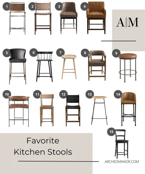 Kitchen stools for your island, kitchen stools with backs, upholstered stools, leather stools, wooden stools, counter height stools, bar stools Kitchen Stool Ideas, Black Kitchen Stools, Leather Kitchen Stools, Kitchen Island Stools With Backs, Wooden Kitchen Stools, Kitchen Stools With Back, Kitchen Island Dimensions, Stool Ideas, Island Bar Stools