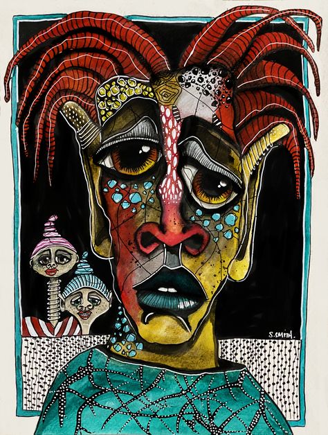 Deb Weiers Art, Deb Weiers, African Abstract Art, Stylised Art, Surreal Artwork, Abstract Face Art, Quirky Art, Grunge Art, Art Gallery Wallpaper