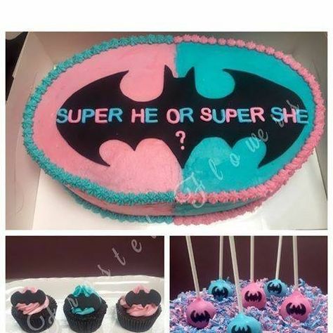 Superhero Gender Reveal, Baby Ram, Gender Cake, Batman Baby Shower, Gender Reveal Food, Gender Reveal Baby Shower Themes, Twin Gender Reveal, Boy Announcement, Baby Batman