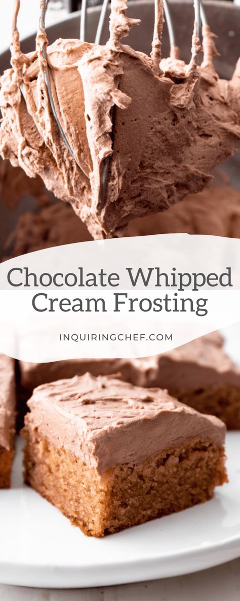 Chocolate Heavy Cream Frosting, Heavy Cream Icing Recipes, Stable Chocolate Whipped Cream Frosting, Chocolate Whip Cream Frosting, Pastry Pride Frosting Whipped Cream, Stabilized Chocolate Whipped Cream, Heavy Cream Frosting Recipes, How To Make Whipped Icing, Whipped Cream Frosting With Pudding