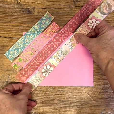 Turning Scrap Paper Into Greeting Cards | greeting card, paper recycling | Turning Scrap Paper Into Greeting Cards | By Our Upcycled Life | Facebook Xmas Cards Diy, Upcycle Paper, Strip Cards, Paper Recycling, Scrap Paper Crafts, Card Design Handmade, Recycled Cards, Art And Craft Ideas, Aesthetic Diy