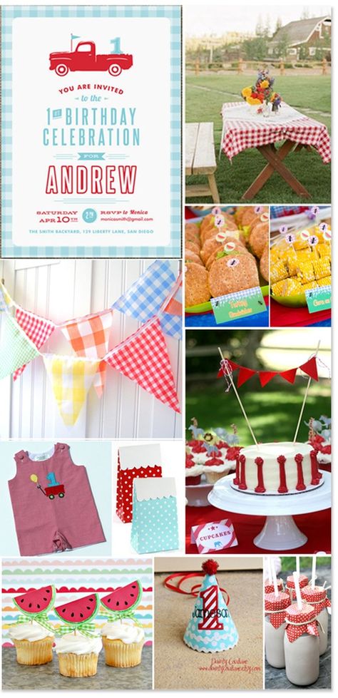 Boys First Birthday party - picnic themed! @ in-the-cornerin-the-corner Boys First Birthday Party, Boys First Birthday, Picnic Birthday Party, Party Themes For Boys, Picnic Birthday, Baby Boy Birthday, Boy First Birthday, First Birthday Party, Baby First Birthday