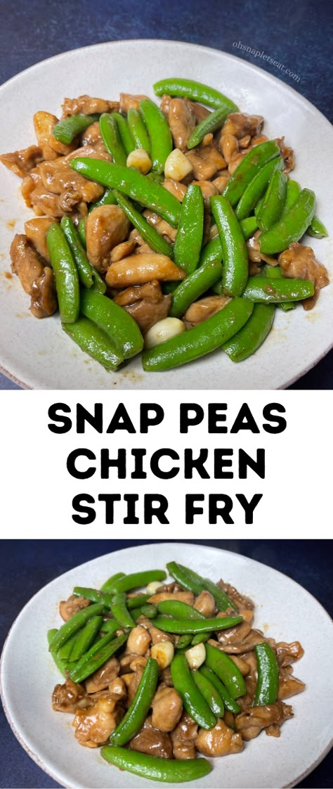 Snap Peas Chicken Stir Fry is an easy and tasty meal - perfect dinner idea for any night of the week! Marinated chicken stir fried with crunchy snap peas and garlic. Chicken Snap Peas, Chicken And Snap Peas, Chicken Snap Pea Stir Fry, Chicken And Snap Peas Stir Fry, Chicken And Pea Pods, Chicken Sugar Snap Peas Stir Fry, Recipes With Sugar Snap Peas, Chicken And Pea Pods Stir Fry, Chicken Pea Pod Stir Fry