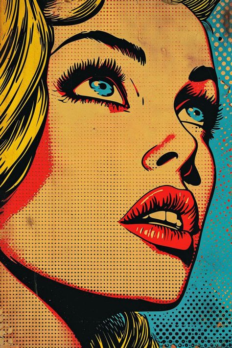 1960s Pop Art, Pop Art Style Illustration, Vintage Pop Art Aesthetic, Art Pop Aesthetic, Pop Art Drawings Ideas, Comic Graphic Design, Pop Art Faces, Pop Art Graphic Design, 90s Pop Art