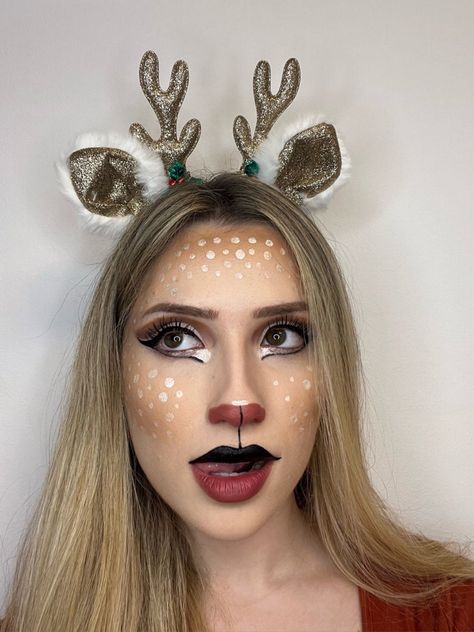 Rudolf Face Paint, Rudolph The Red Nosed Reindeer Costume, Rudolph The Red Nosed Reindeer Makeup, Reindeer Makeup Kids, Rudolf Makeup, Rudolph Face Paint, Rudolf Costume, Reindeer Fancy Dress, Rudolph Makeup