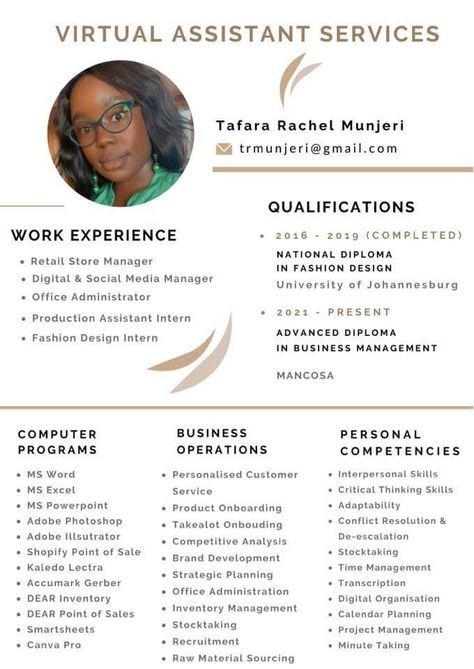 Virtual Assistant Resume, Personal Profile, Office Administration, Digital Organization, Interpersonal Skills, Competitive Analysis, Virtual Assistant Services, Critical Thinking Skills, Brand Development