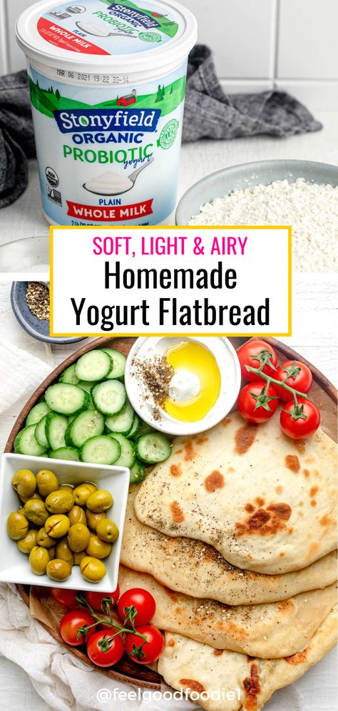 Recipe Using Plain Yogurt, Greek Yogurt Flatbread, Yogurt Flatbread Recipe, Greek Yoghurt Recipes, Plain Yogurt Recipes, Yogurt Pizza Dough, Yogurt Flatbread, Chicken Caesar Pasta, Yogurt Bread