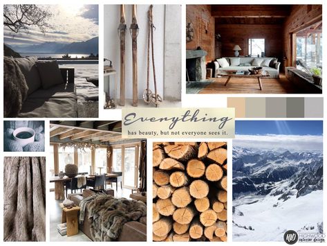 moodboard chalet style Ski House Interior, Alpine Interior Design, Alpine Interior, Ski Chalet Decor, Modern Ski Chalet, Chalet Interior Design, Materials Board, Materials Board Interior Design, Chalet Chic