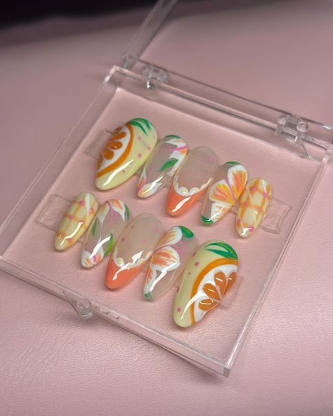 Orange blossom nails DM TO ORDER! Orange Blossom Nails, Nails Orange Design, Starberry Shortcake, Orange Nail Design, Nails Strawberry, Blossom Nails, Short Cake, Orange Nail Designs, Birthday Stuff