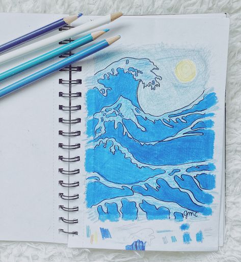 Color pencil drawling of a wave very easy and simple :)) Waves Drawing Pencil, Easy Wave Drawing Simple, Wave Sketch Simple, Wave Drawing Simple, Ocean Drawing Simple, Waves Sketch, Ocean Drawing, Wave Drawing, Sea Drawing