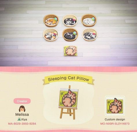 Pet Bed Pattern, Acnh Interior, Animal Crossing Cats, Ac Ideas, Black Cat Pillow, Animal Crossing 3ds, Animal Crossing Funny, Sleeping Animals, Qr Codes Animal Crossing