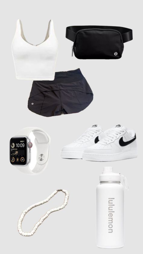 Outfits With Black Lululemon Shorts, Sporty Outfits Shorts, Black Athletic Outfit, Lululemon Shorts Outfit, Athletic Outfit Ideas, Shopping Fits, Shuffles Outfits, Shuffle Outfits, Preppy Outfits For School