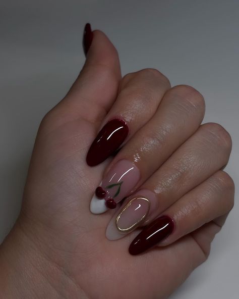 Cherry 🍒 - - - #nailsnailsnails #cherrynails #explorepage #explore Chocolate Cherry Nails, Cherry Coke Nails, Cherry Cola Nails, Coke Nails, Cherry Coke, Cherry Nails, Cherry Cola, Chocolate Cherry, Aesthetic Hair