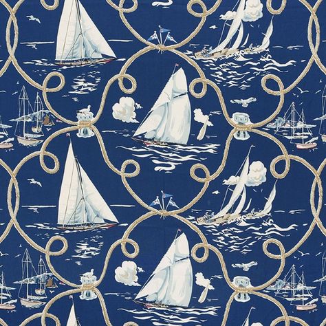 Schumacher - Summer Regatta Linen Print Interior Design Color, Linen Lights, Schumacher Fabric, Navy Fabric, Sailboats, Print Fabric, Pattern Wallpaper, Upholstery Fabric, Fabric Wallpaper