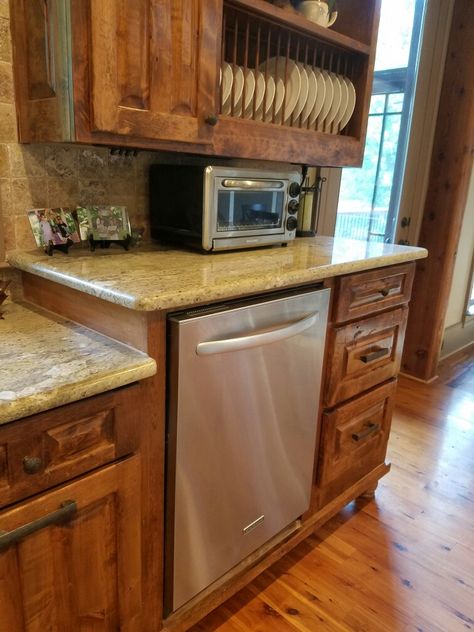 Lifted Dishwasher, Raised Dishwasher Ideas, Raised Dishwasher, Dishwasher Ideas, Dishwasher Cabinet, Building Cabinets, Kitchen Partition, Appliance Storage, Florida Kitchen