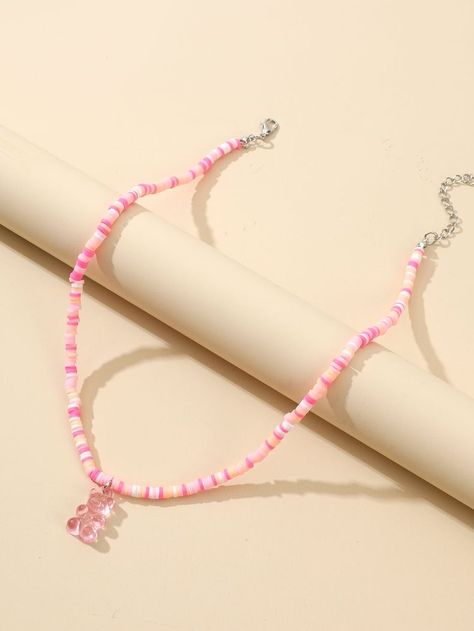 Pink Beaded Necklace Ideas, Polymer Clay Bead Necklace, Clay Beads Necklace, Collar Rosa, قلادات متدلية, Hand Jewelry Rings, Clay Bead Necklace, Embellished Fashion, Preppy Jewelry